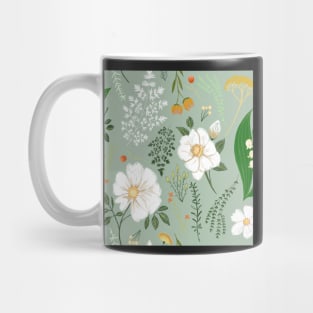 Garden florals on soft green. Mug